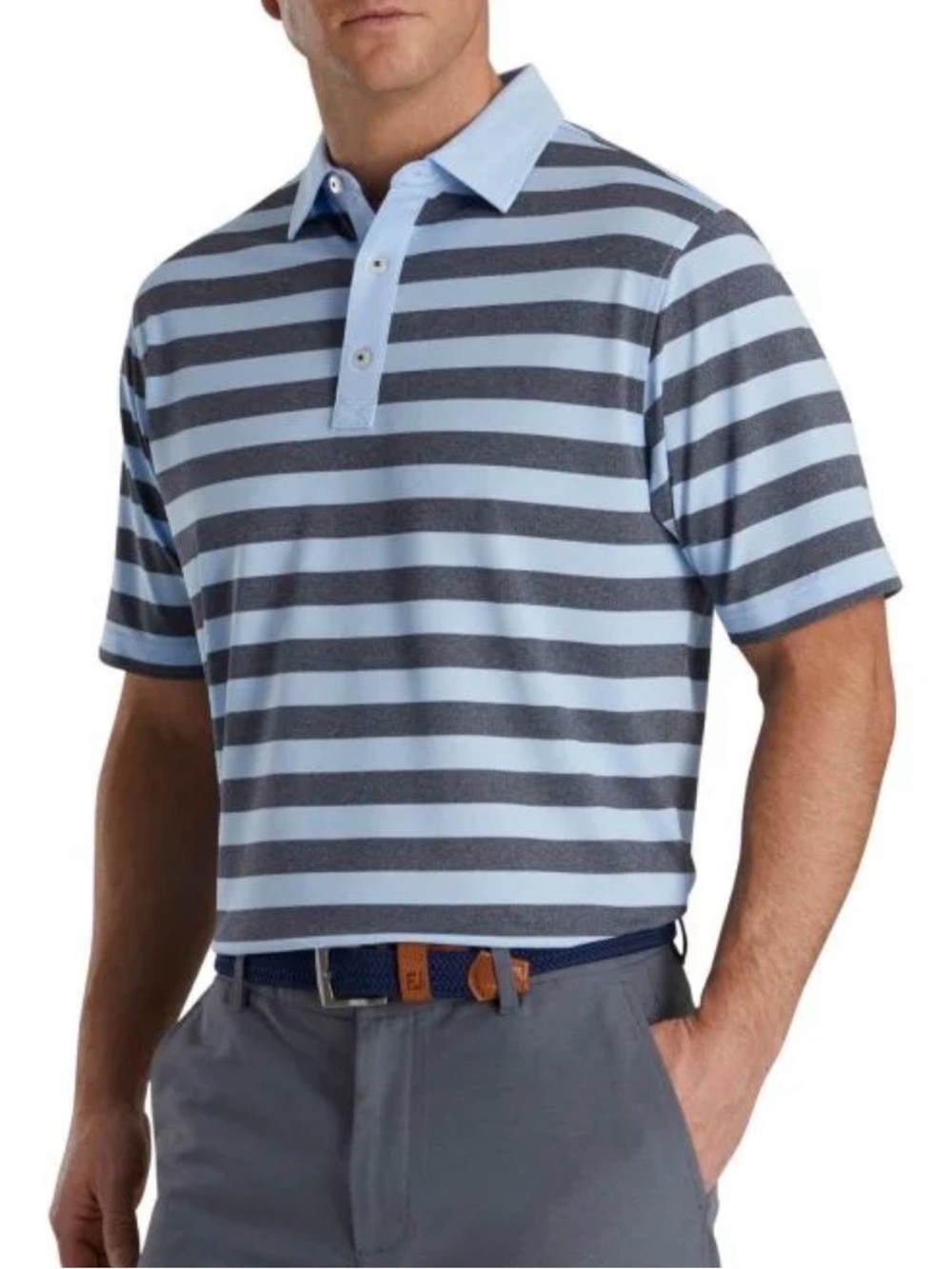 FootJoy FJ Men’s XL Golf Polo Shirt Blue Gray Striped Stretch Performance Golf